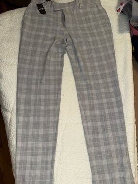 IMAN Light Gray Plaid Men’s Dress Pants